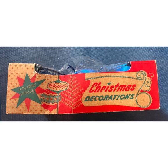 Vintage Package Holiday House Christmas Balls Decorations Star Band Satin Blue - Picture 5 of 9